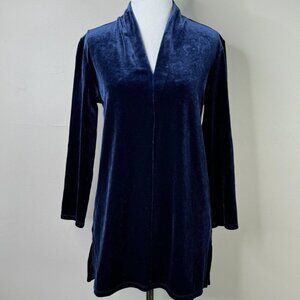 Lands’ End Blue Velvet Tunic Top – Long Sleeve, Size XL